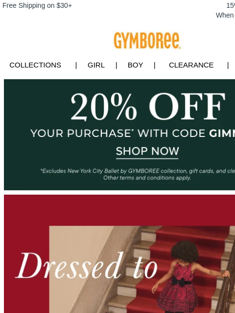 gymboree newsletter: Extra 20% Off & All Dressed Up for the Holidays! ๏ฟฝ...