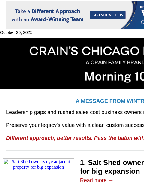 crainalerts newsletter: Salt Shed eyes major expansion