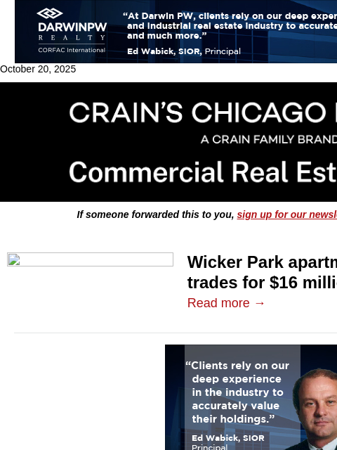 crainalerts newsletter: Wicker Park property trades for $16M