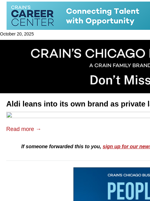 crainalerts newsletter: Aldi's big year for stores — and its brand