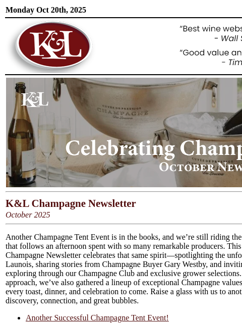 klwines newsletter: Champagne Buying Guide: An Unrivaled Selection