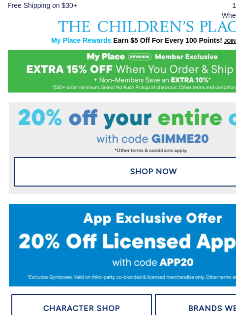 childrensplace newsletter: EXTENDED! 20% OFF your ENTIRE ORDER>>>