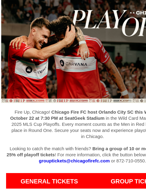 chicagofirefc newsletter: Don’t Miss Playoff Soccer Back in Chicago!