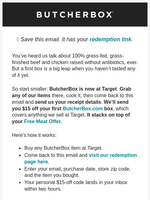 butcherbox newsletter: Try us at Target. We’ll cover it!