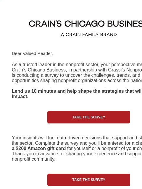 crainalerts newsletter: [Action Requested] Help shape the future of nonpro...