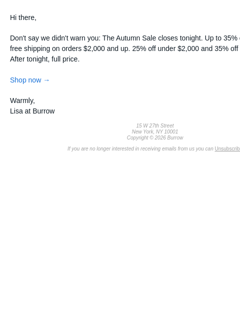 burrow newsletter: The Autumn Sale ends tonight
