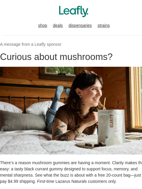 leafly newsletter: Free mushroom gummies 🍄