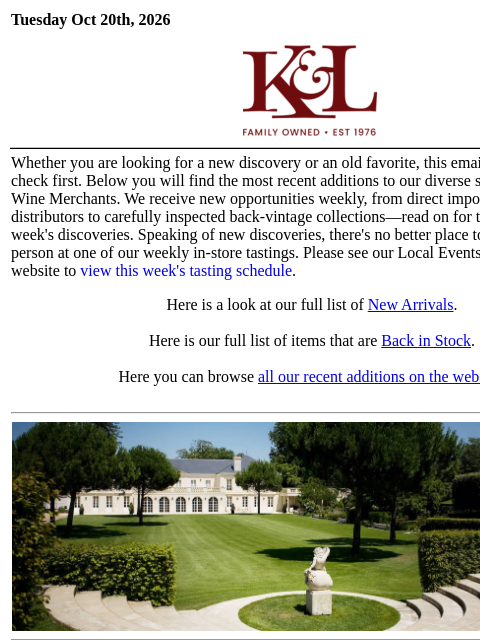 klwines newsletter: The Latest from K&L: New Adds and Back In Stock