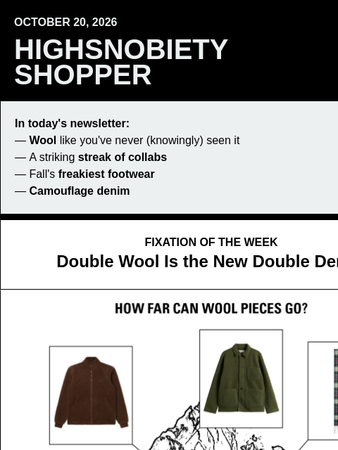 highsnobiety newsletter: A Sweaterless Guide to Wool + a Crocs Discount Cod...