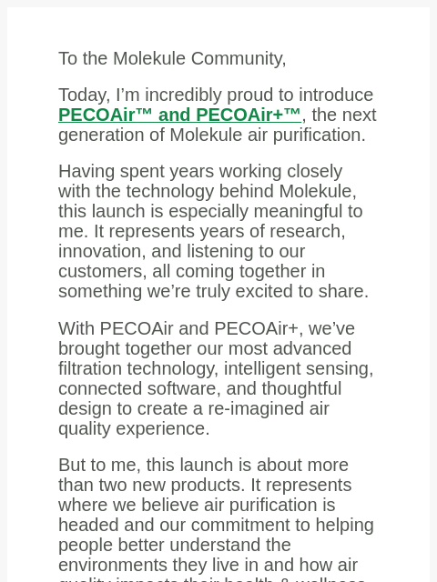 molekule newsletter: A message from our CEO: Meet PECOAir