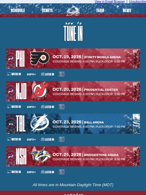 thecoloradoavalanche newsletter: Tune In as the Avalanche Take on the Flyers, Devil...