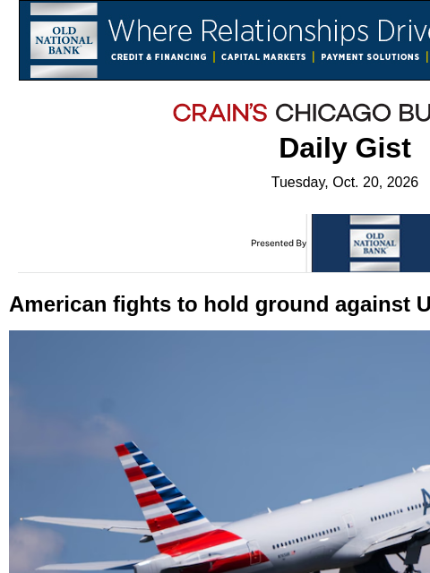 crainalerts newsletter: American fights to hold ground against United at O...