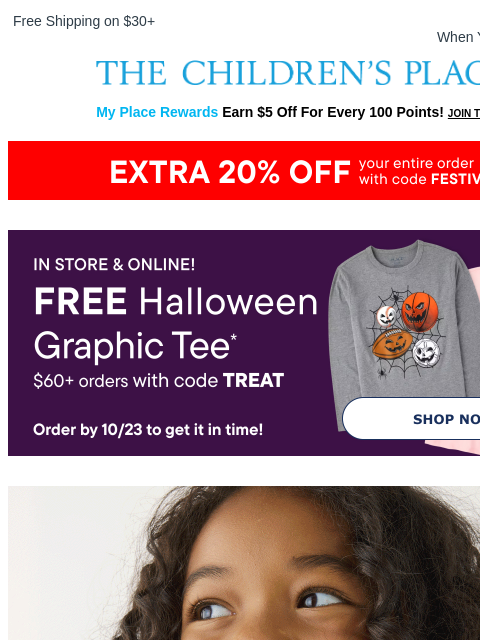 childrensplace newsletter: 👻 FREE HALLOWEEN TEE ALERT!