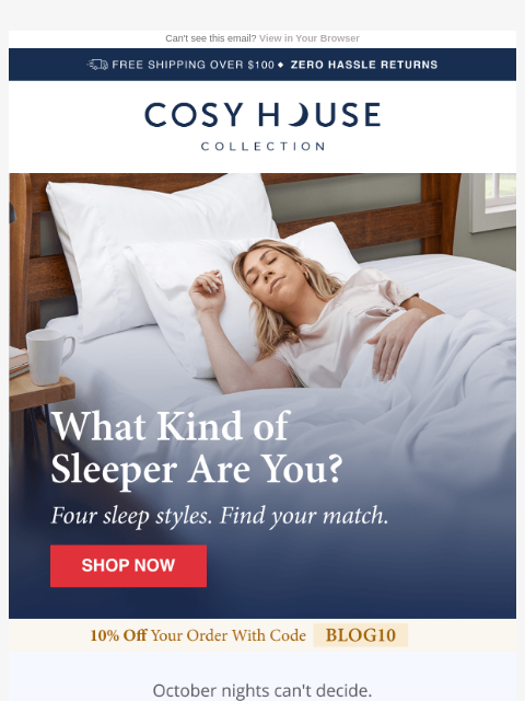 cosyhousecollection newsletter: Does Your Bed Match Your Sleep Style?