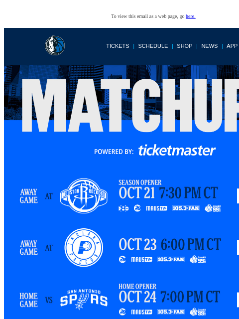mavsmail newsletter: Mavs Matchups 🎟️ 📺