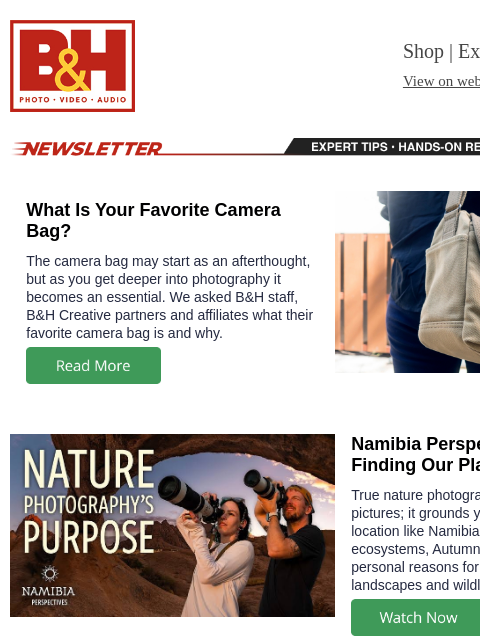 bhphotovideo newsletter: Our Favorite Camera Bags, Namibia Perspectives: Ep...
