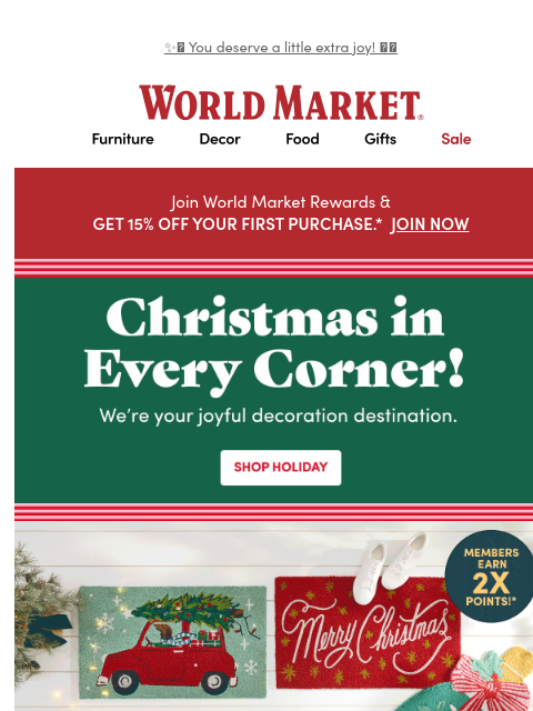 emailworldmarket newsletter: 2X Points on ALL HOLIDAY