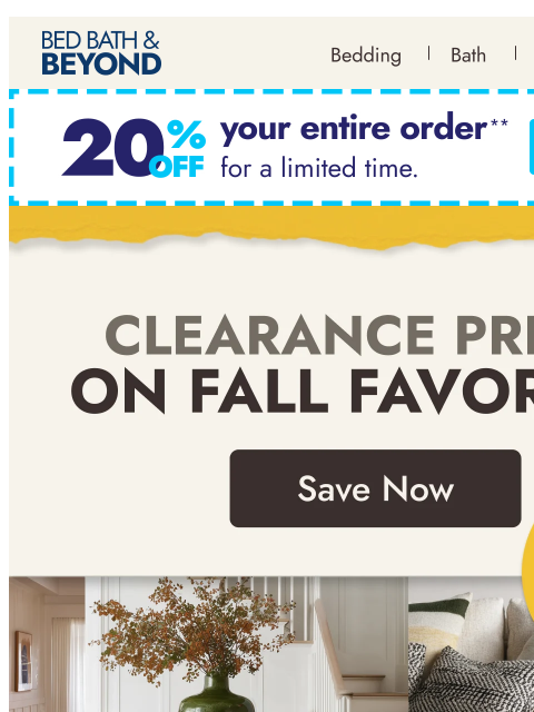 bedbathandbeyond newsletter: 4-Day Fall Clearance starts now!⏰
