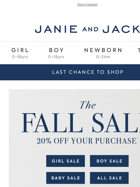 janieandjack newsletter: Only hours left: 20% off + use code GIFT20