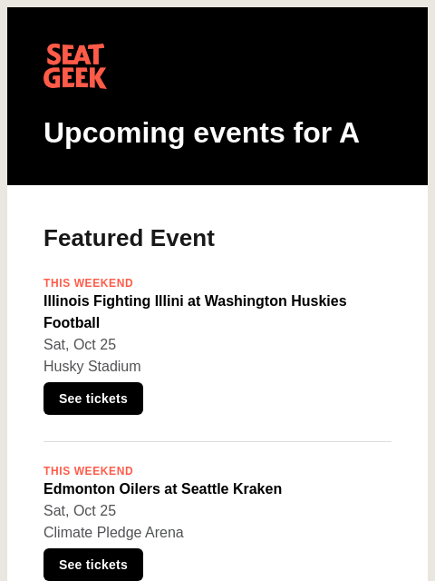 seatgeek newsletter: Illinois Fighting Illini at Washington Huskies Foo...