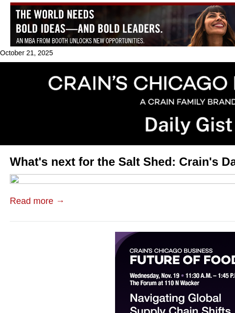 crainalerts newsletter: What's next for the Salt Shed: Crain's Daily Gist ...