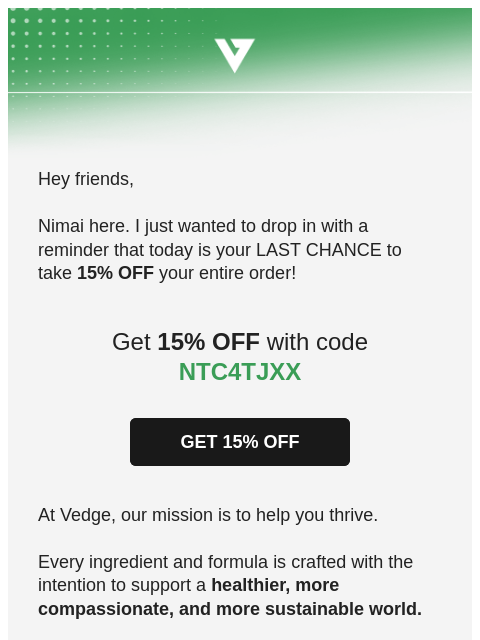 vedgenutrition newsletter: Expiring in 3...2...