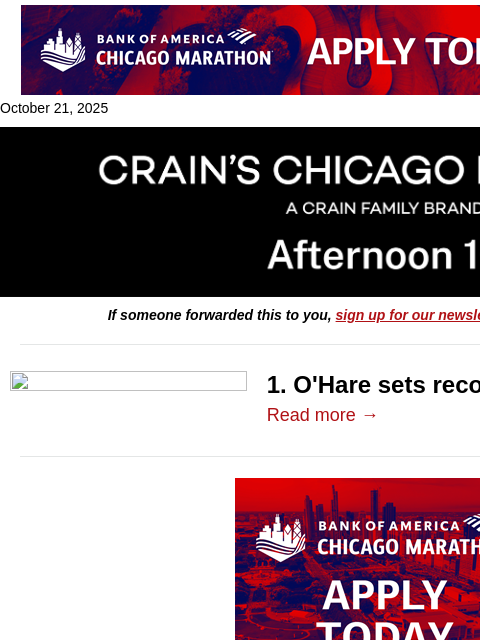 crainalerts newsletter: O'Hare sets record for summer travel