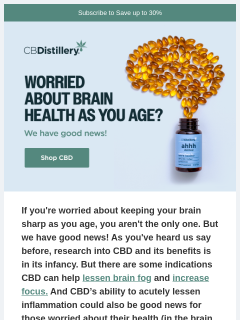 thecbdistillery newsletter: Worried about brain health as you age?