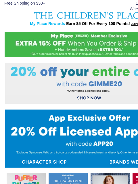 childrensplace newsletter: Shop & Save 20% Off your ENTIRE Order - Ends SOON!
