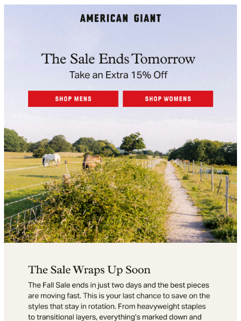 american-giant newsletter: SALE: 15% Off Ends Soon