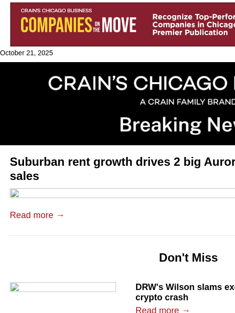 crainalerts newsletter: Investors chase suburban rent growth