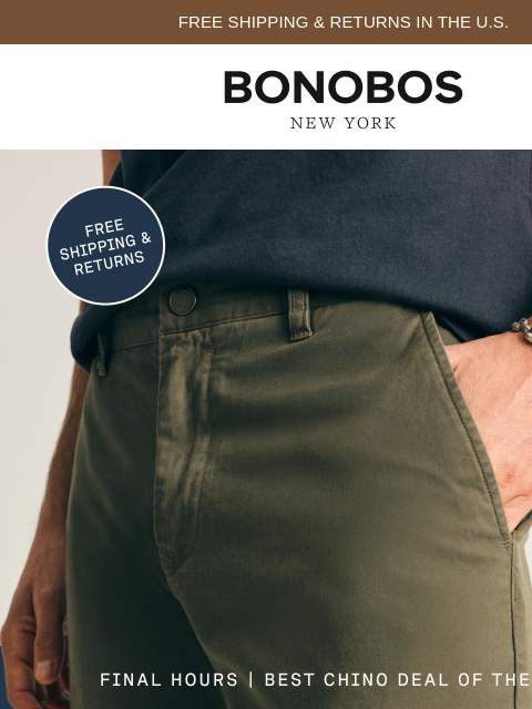bonobos newsletter: Final Hours for BOGO 50% Off Iconic Chinos