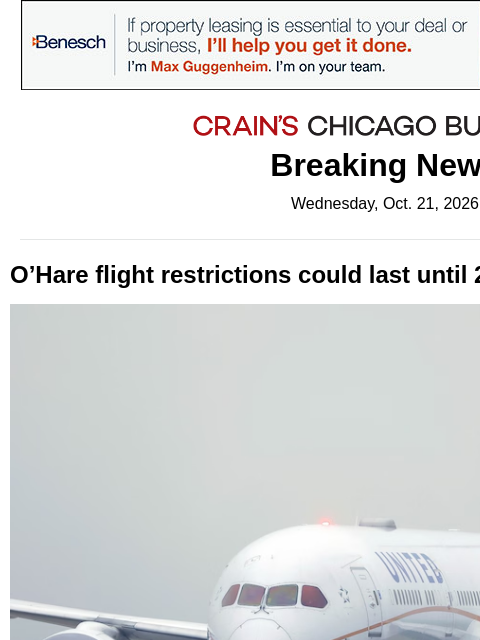 crainalerts newsletter: United has a warning about O'Hare's future