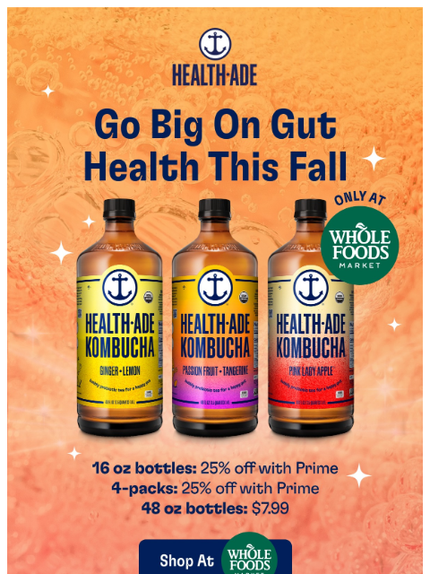 health-ade newsletter: 25% off kombucha at Whole Foods 🍂