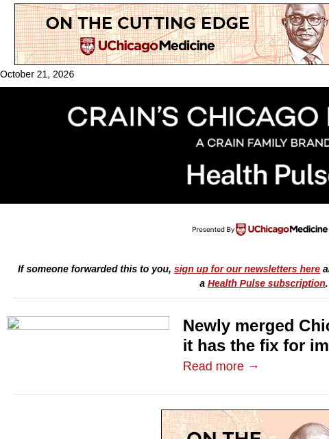 crainalerts newsletter: A big bet on safety-net clinics