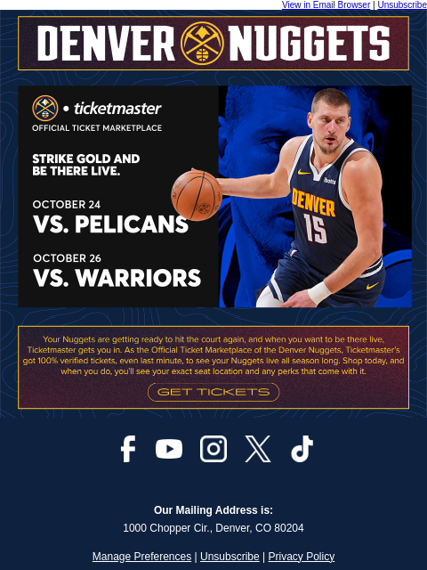thedenvernuggets newsletter: Ticketmaster Gets You in to See the Nuggets