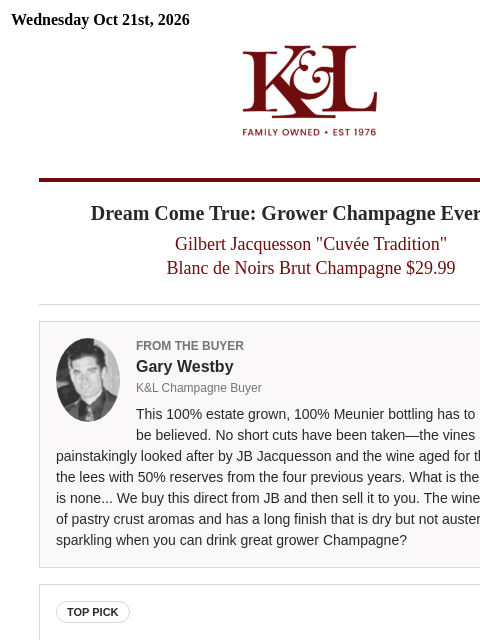 klwines newsletter: Exclusive K&L Direct Buy - Unreal Champagne Value
