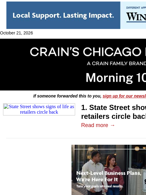 crainalerts newsletter: State Street shows signs of life