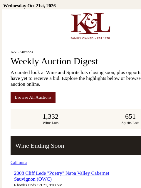 klwines newsletter: New K&L Auction Lots