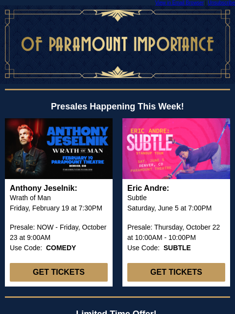 kroenkeentertainment newsletter: Presale Access: Anthony Jeselnik | Eric Andre