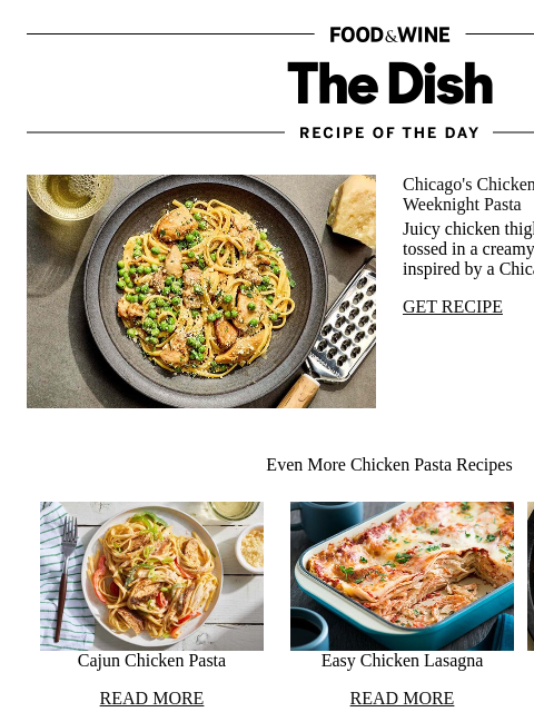 foodandwine newsletter: Chicken Vesuvio Pasta