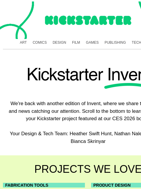 kickstarter newsletter: Design & Tech projects you'll love
