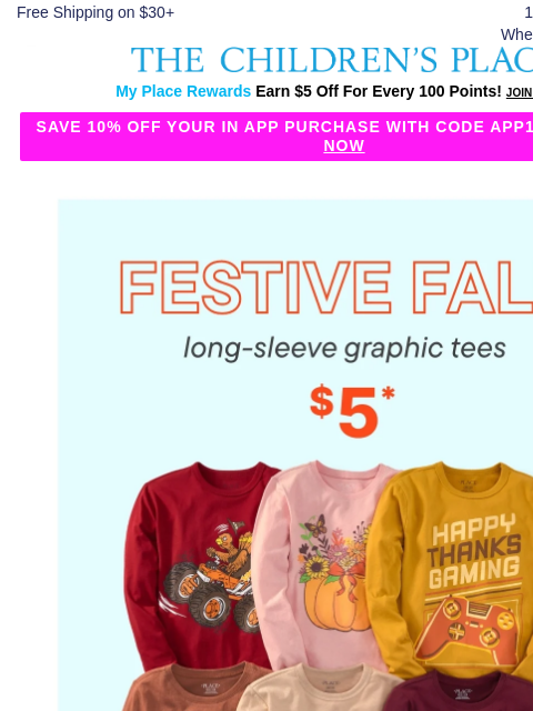 childrensplace newsletter: Our *Merriest* Long-Sleeve Tees — Just $5!