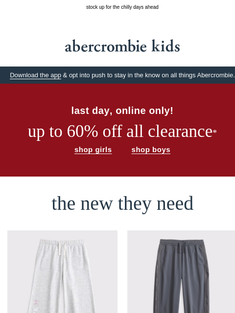 abercrombie newsletter: up to 60% OFF all clearance ends today!