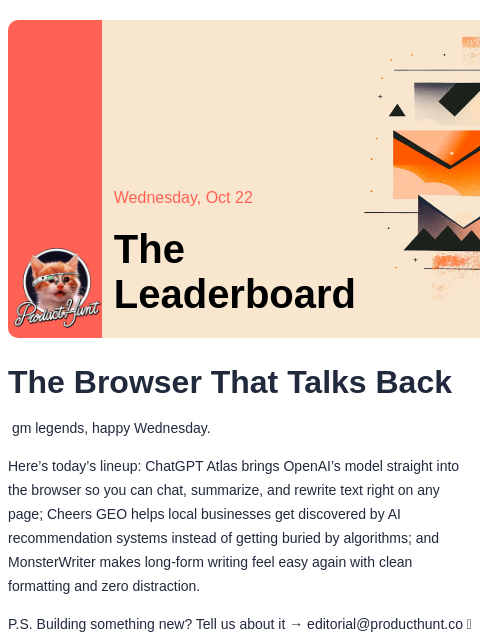 producthunt newsletter: 😸 ChatGPT vs Chrome