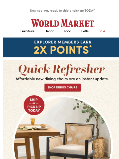 emailworldmarket newsletter: π Dining chairs starting at $99