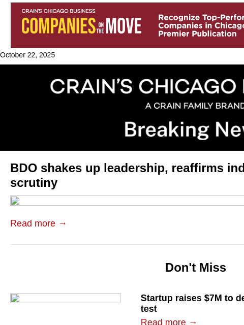 crainalerts newsletter: BDO shakes up leadership