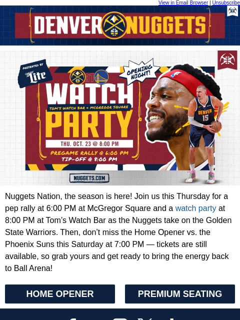 thedenvernuggets newsletter: 🎉 2025-26 Season Starts with a Watch Party