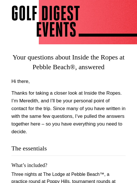 golfdigest newsletter: Your Pebble Beach questions, answered