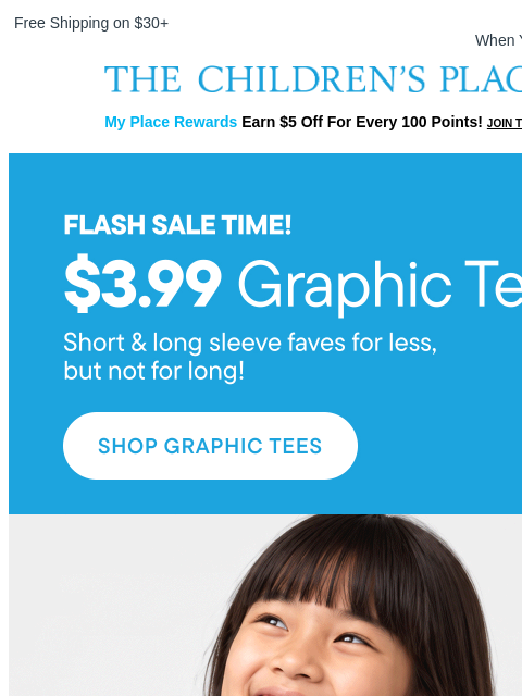 childrensplace newsletter: Run, Don't Walk: $3.99 Graphic Tees! 🏃‍♀️